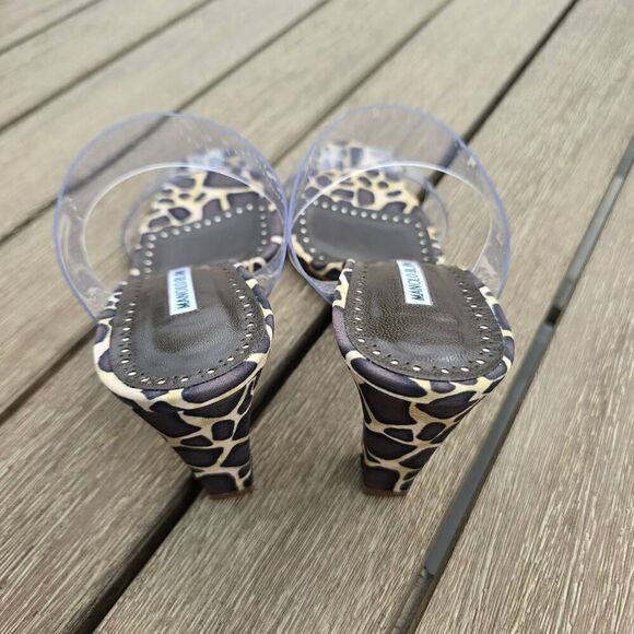 Manolo Blahnik High Heel Sandals Women's Size 9.5B Black Leopard Print Slip On - Picture 7 of 9